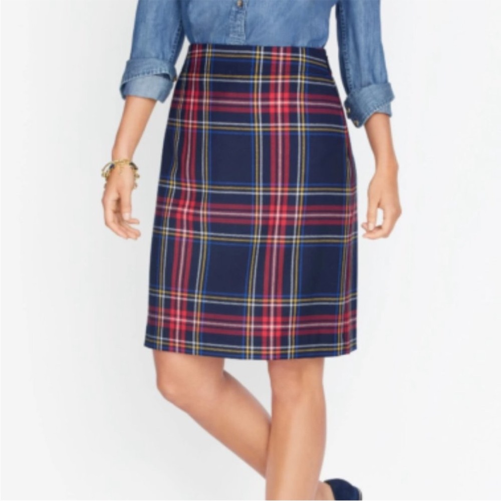 Talbots Tartan Navy Red Yellow Plaid A-Line Women's Skirt Size 12P